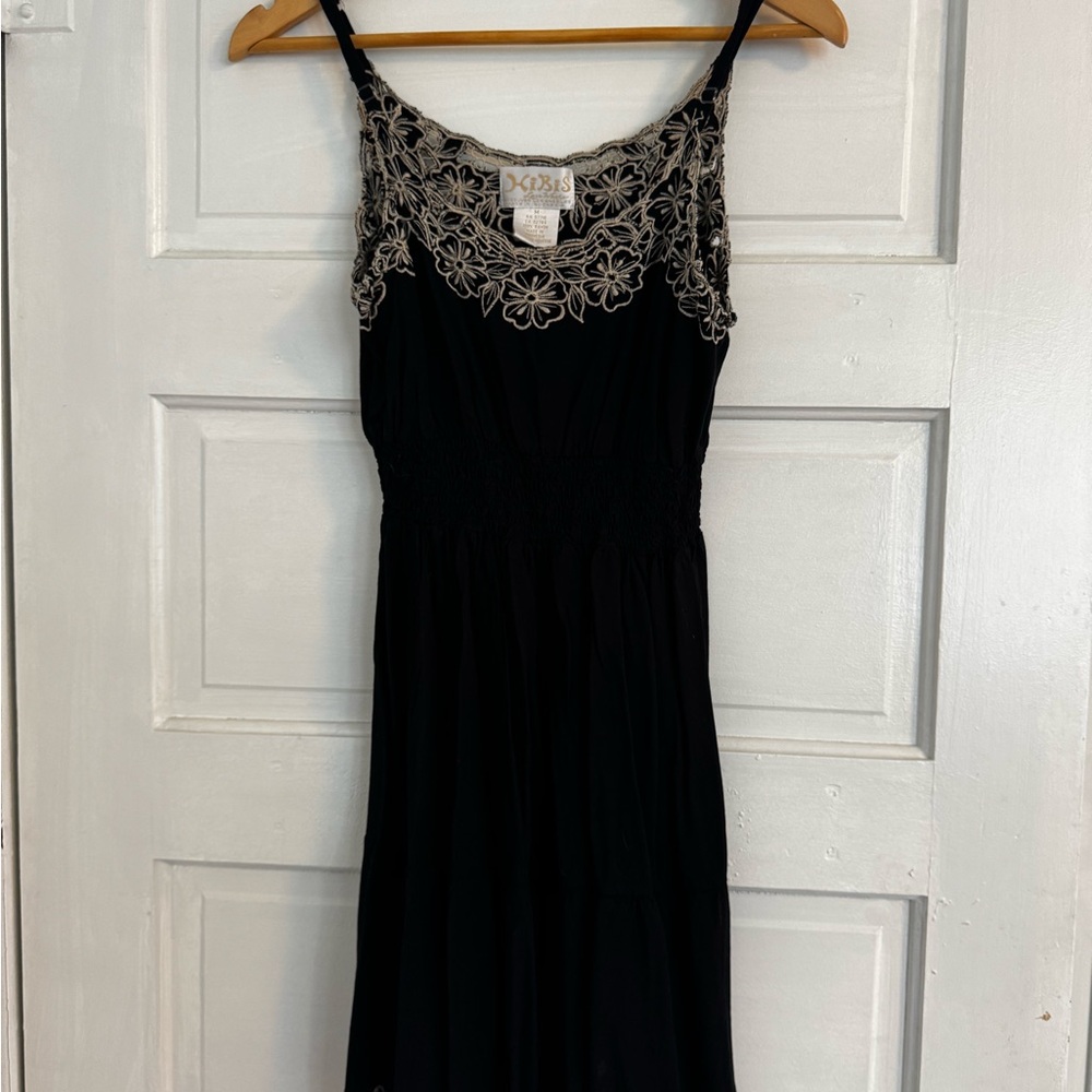 Hibis Black Boho Dress with Lace Detail - Medium